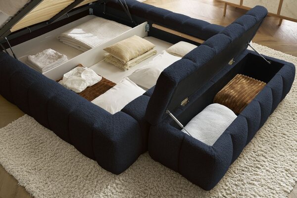 -25 % Dny MOMENTI– Bobochic Paris Tmavě modrá bouclé lavice Mont-Blanc 144 cm s úložným prostorem