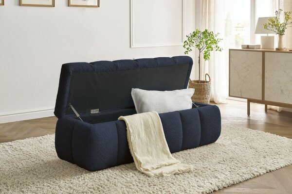-25 % Dny MOMENTI– Bobochic Paris Tmavě modrá bouclé lavice Mont-Blanc 144 cm s úložným prostorem