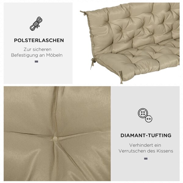 Outsunny Polstr na Lavici pro 3 Osoby 150x98x8 cm, Polstr s Popruhy, Sedací Polstr, Venkovní/Indoor Sedací Polstr, Polstrovaní pro Zahradní Nábytek, L