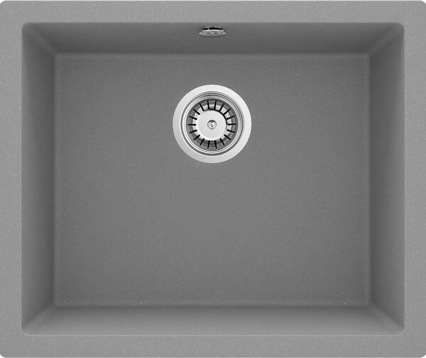 Deante Corda Flush, granitový dřez na desku 550x460x204 mm, 3,5" + prostorově úsporný sifon, 1-komorový, šedá, ZQA_S10F