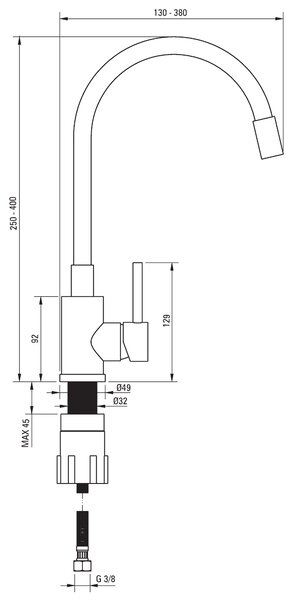 Deante Corio, granitový dřez na desku 670x440x175 mm + dřezová baterie s flexi ramenem chromová-černá + 3,5" + prostorově úsporný sifon, 1-komorový, …