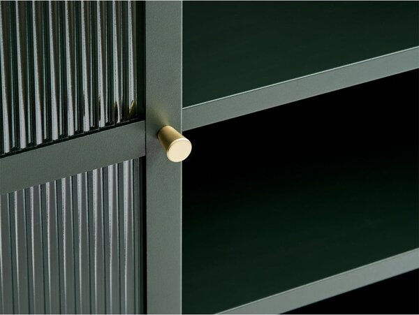 Zelená kovová vitrína Unique Furniture Bronco, výška 140 cm