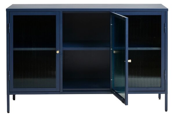 Modrá kovová vitrína Unique Furniture Bronco, výška 85 cm