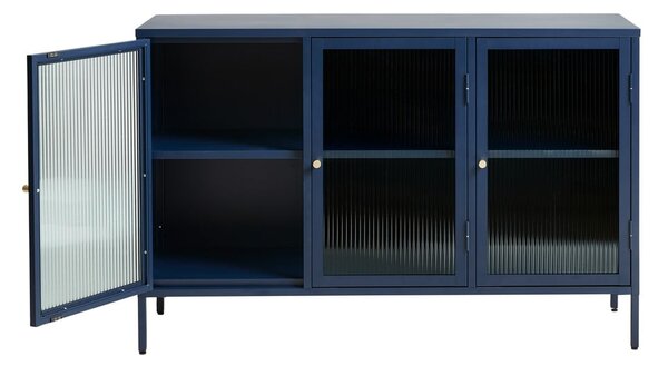 Modrá kovová vitrína Unique Furniture Bronco, výška 85 cm