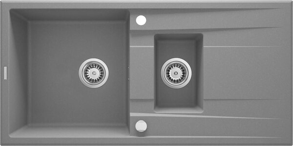 Deante Eridan, granitový dřez na desku 1000x500x208 mm Z/O, 3,5" + prostorově úsporný sifon, 1,5-komorový, šedá, ZQE_S513