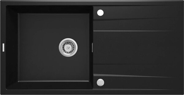 Deante Eridan, granitový dřez na desku 1000x520x203 mm Z/O, 3,5" + prostorově úsporný sifon, 1-komorový, černá, ZQE_N713