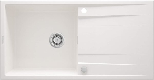 Deante Eridan, granitový dřez na desku 1000x520x203 mm Z/O, 3,5" + prostorově úsporný sifon, 1-komorový, bílá, ZQE_A713