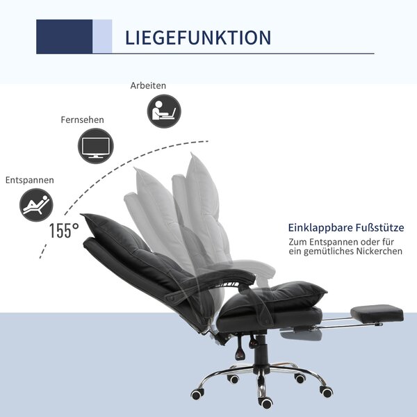 Vinsetto Kancelářská židle s funkcí houpání, ergonomická pracovní židle, výškově nastavitelná otočná židle s opěrkou nohou, potažená, až do zátěže 135