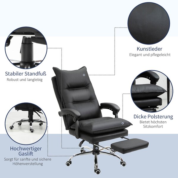 Vinsetto Kancelářská židle s funkcí houpání, ergonomická pracovní židle, výškově nastavitelná otočná židle s opěrkou nohou, potažená, až do zátěže 135