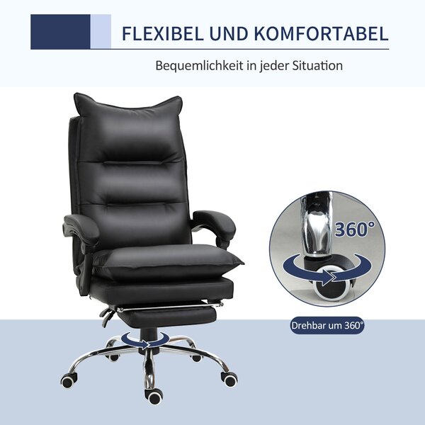 Vinsetto Kancelářská židle s funkcí houpání, ergonomická pracovní židle, výškově nastavitelná otočná židle s opěrkou nohou, potažená, až do zátěže 135