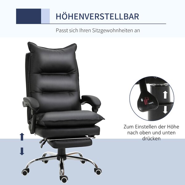 Vinsetto Kancelářská židle s funkcí houpání, ergonomická pracovní židle, výškově nastavitelná otočná židle s opěrkou nohou, potažená, až do zátěže 135