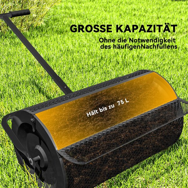 Kompostér Outsunny 75L 61x40cm - Rozmetadlo hnojiv pro zahradu s T-rukojetí, kovová síťka a rozmetadlo pro rašelinu | Aosom