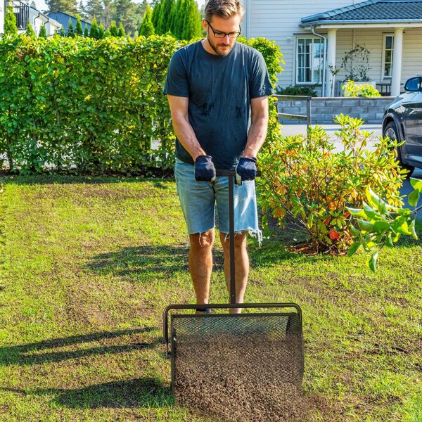 Kompostér Outsunny 75L 61x40cm - Rozmetadlo hnojiv pro zahradu s T-rukojetí, kovová síťka a rozmetadlo pro rašelinu | Aosom