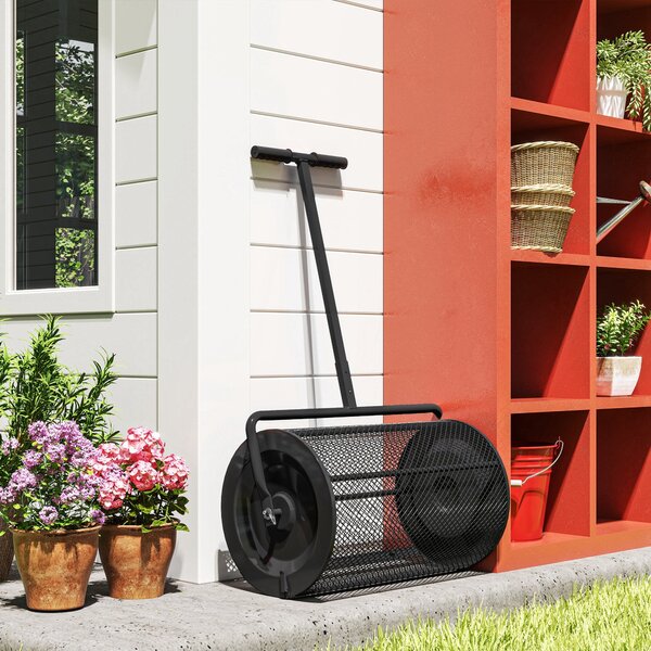 Kompostér Outsunny 75L 61x40cm - Rozmetadlo hnojiv pro zahradu s T-rukojetí, kovová síťka a rozmetadlo pro rašelinu | Aosom