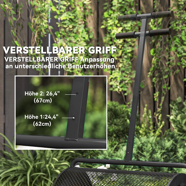 Kompostér Outsunny 75L 61x40cm - Rozmetadlo hnojiv pro zahradu s T-rukojetí, kovová síťka a rozmetadlo pro rašelinu | Aosom