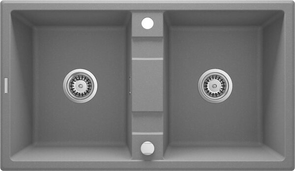 Deante Eridan, granitový dřez na desku 860x500x220 mm B/O, 3,5" + prostorově úsporný sifon, 2-komorový, šedá, ZQE_S203