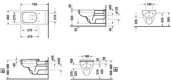 Duravit D-Code záchodová mísa závěsná pro osoby se zdravotním postižením bílá 22280900002