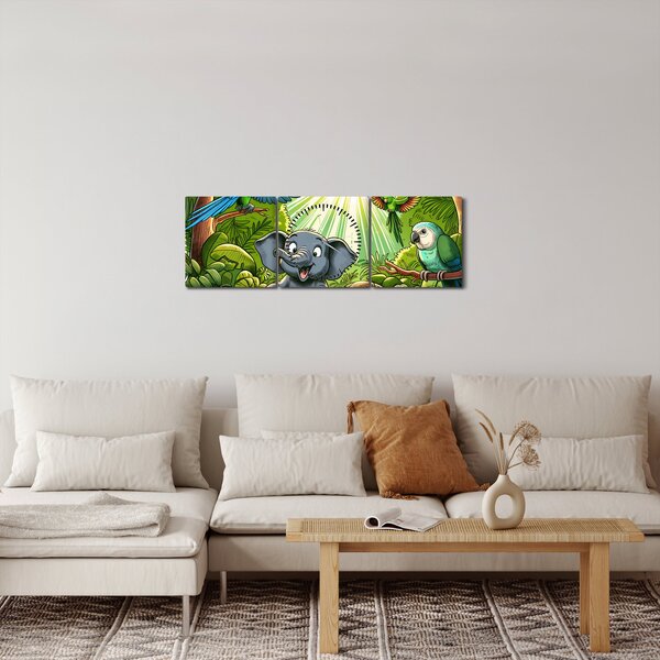Obraz - Veselá zvířátka (s hodinami) (90x30 cm)