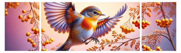 Obraz - Pták s Jeřabinou (170x50 cm)