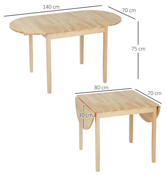 HOMCOM Skládací jídelní stůl pro 6 osob s designem se skládacími listy, oválný skládací kuchyňský stůl pro malé prostory, jídelna, kuchyně 140 x 70 x