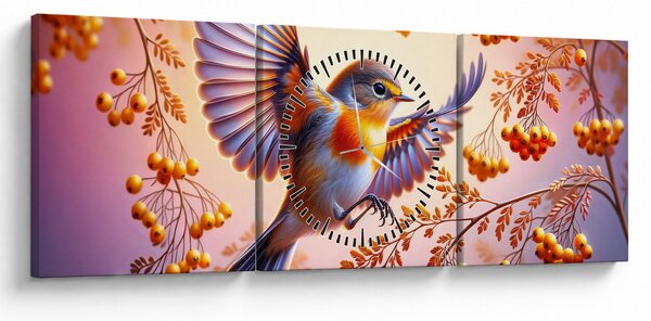 Obraz - Pták s Jeřabinou (s hodinami) (90x30 cm)