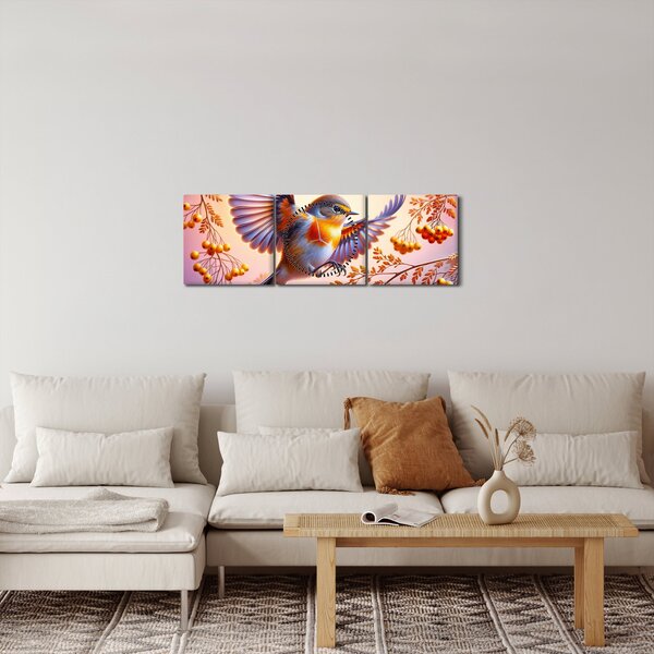 Obraz - Pták s Jeřabinou (s hodinami) (90x30 cm)