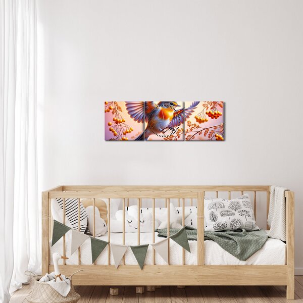Obraz - Pták s Jeřabinou (s hodinami) (90x30 cm)
