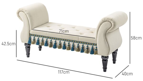 Pohovka HOMCOM s čalouněním, vzhled sametu, luxusní postelová lavice s dřevěnými nohami, předsíňová lavice do ložnice, nosnost do 150 kg, béžová, 117