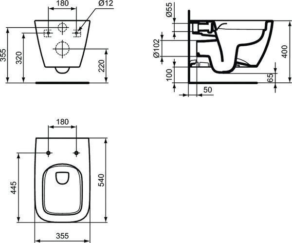 Ideal Standard i.life B záchodová mísa závěsná bez splachovacího kruhu bílá T461401