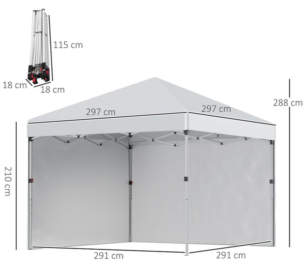 Outsunny Pavilón cca 3x3m, voděodolný pevný zimní skládací pavilón s 2 bočními stěnami, UV ochrana 30+, skládací párty stan s taškou, zahradní pavilón