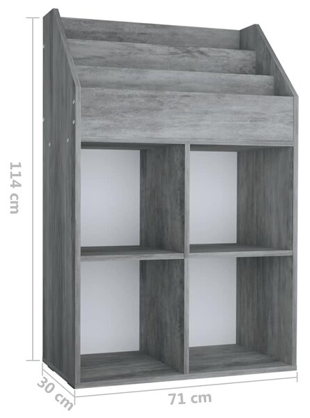 Dětský regál na časopisy betonově šedý 71x30x114 cm kompozit 339531