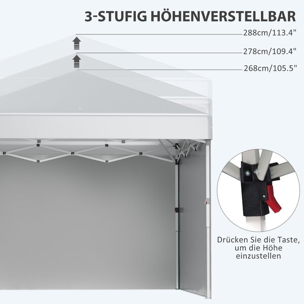Outsunny Pavilón cca 3x3m, voděodolný pevný zimní skládací pavilón s 2 bočními stěnami, UV ochrana 30+, skládací párty stan s taškou, zahradní pavilón
