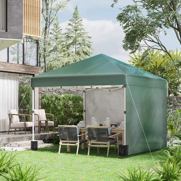 Pavilon Outsunny přibližně 3x3m, voděodolný stabilní skladný pop-up stan s 2 bočními stěnami, UV 30+ ochrana, skládací party stan s taškou, zahradní p
