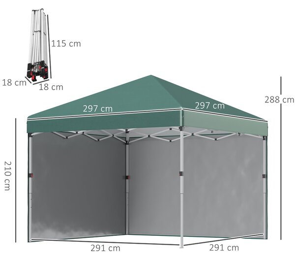 Pavilon Outsunny přibližně 3x3m, voděodolný stabilní skladný pop-up stan s 2 bočními stěnami, UV 30+ ochrana, skládací party stan s taškou, zahradní p