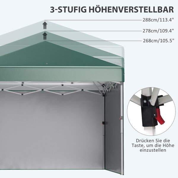 Pavilon Outsunny přibližně 3x3m, voděodolný stabilní skladný pop-up stan s 2 bočními stěnami, UV 30+ ochrana, skládací party stan s taškou, zahradní p
