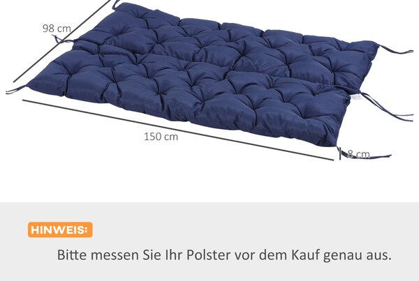 Outsunny Polštář na Lavici pro 3 Osoby 150 x 98 x 8 cm Sedací Polštář s Popruhy Zádový Polštář pro Interiéry/Exteriéry Čalounění na Lavici Zahradní La