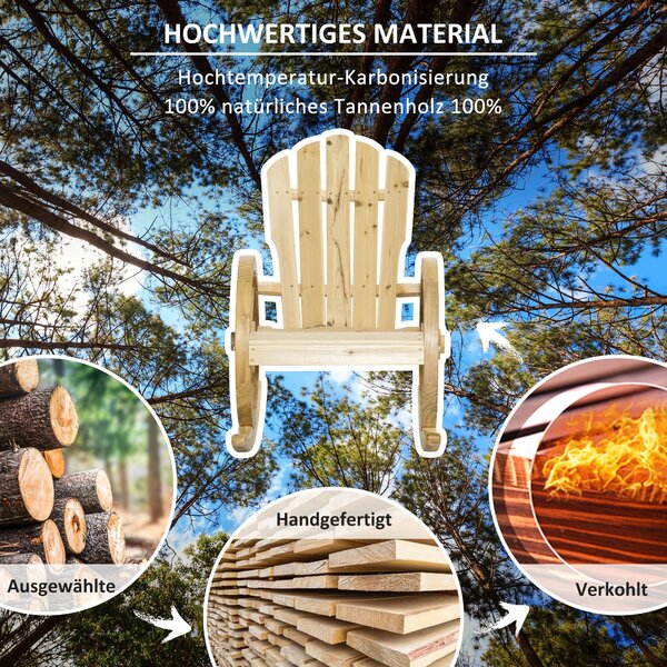 Houpací křeslo Outsunny, rustikální relaxační křeslo, zahradní křeslo s designem kola, houpací křeslo, masivní dřevo, přírodní dřevo, 68 x 88 x 92 cm