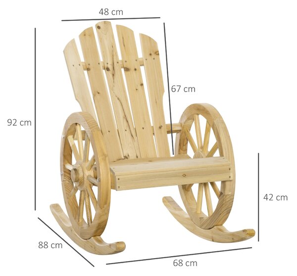 Houpací křeslo Outsunny, rustikální relaxační křeslo, zahradní křeslo s designem kola, houpací křeslo, masivní dřevo, přírodní dřevo, 68 x 88 x 92 cm