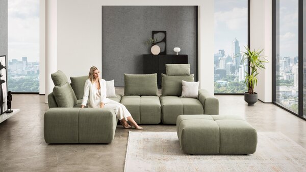 SEDACÍ SOUPRAVA, textil, olivově zelená Xora - Sedací soupravy