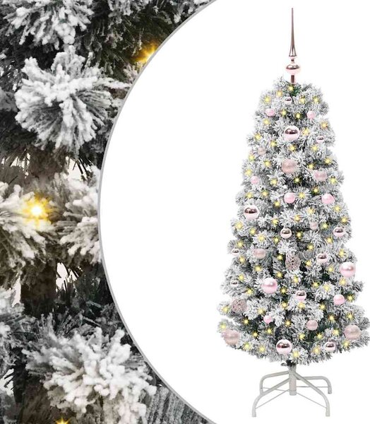 Umělý Skládací Vánoční Strom 150 LED Zelená a bílá 120 cm 3395579