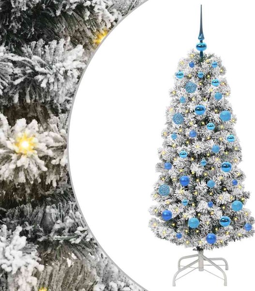 Umělý Skládací Vánoční Strom 150 LED Zelená a bílá 150 cm 3395593