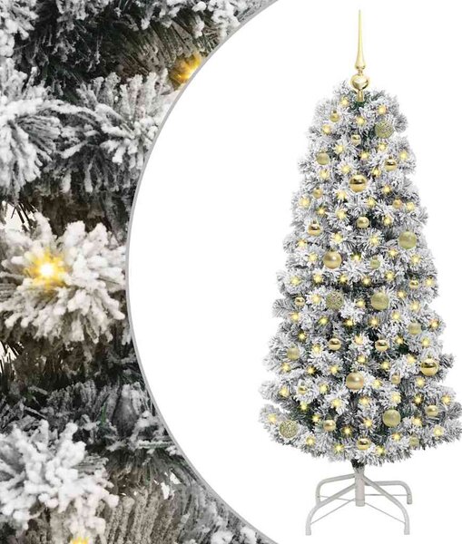 Umělý Skládací Vánoční Strom 150 LED Zelená a bílá 150 cm 3395590