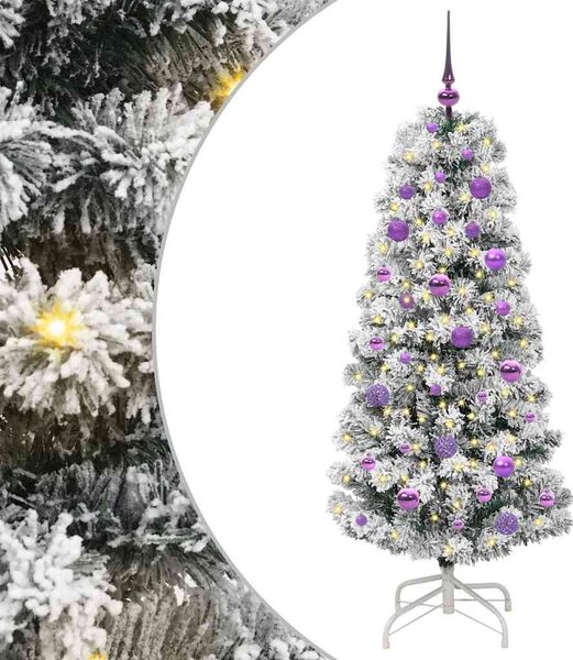 Umělý Skládací Vánoční Strom 150 LED Zelená a bílá 150 cm 3395592