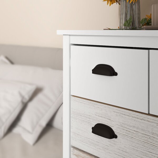 HOMCOM Komoda s 5 zásuvkami, úložný kabinet se zásuvkami a úchyty, ochrana proti převrácení, pro ložnici, obývací pokoj, Bílá, 70 x 38 x 85 cm | Aosom