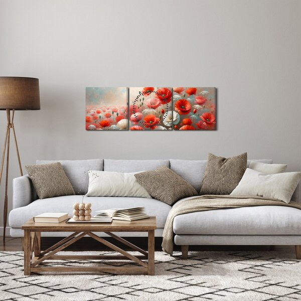 Obraz - Malba vlčích máků (s hodinami) (90x30 cm)