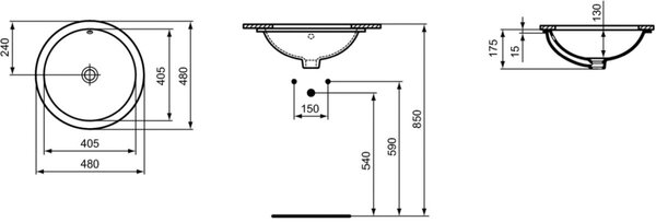 Ideal Standard Connect umyvadlo 40.5x40.5 cm kulatý pod pult bílá E505401