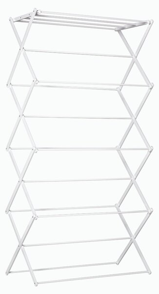 HOMCOM Skládací sušák na prádlo, 8 pater, sušicí věž, sušák na prádlo, kov/plast, bílá, 74 x 35 x 144 cm | Aosom