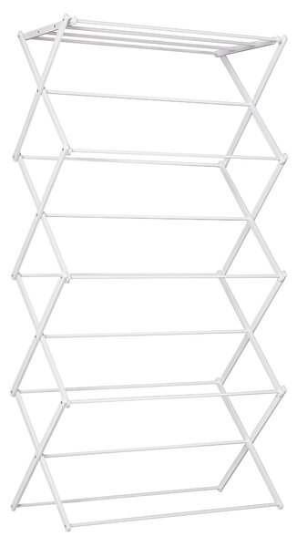 HOMCOM Skládací sušák na prádlo, 8 pater, sušicí věž, sušák na prádlo, kov/plast, bílá, 74 x 35 x 144 cm | Aosom