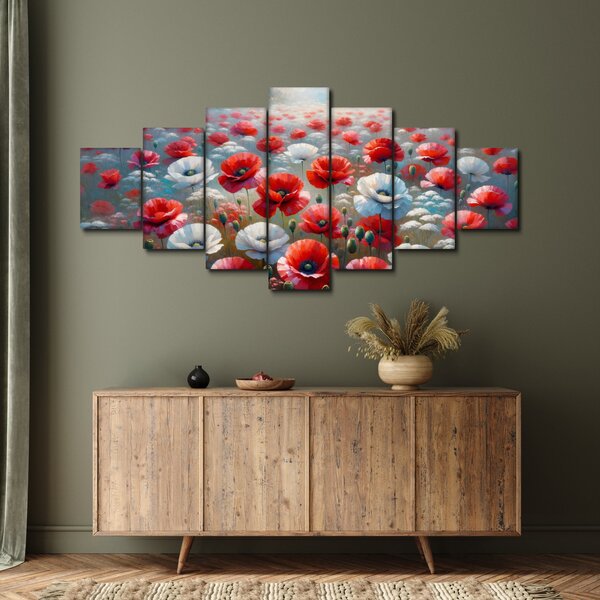 Obraz - Pole vlčích máků (210x100 cm)
