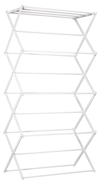 HOMCOM Skládací sušák na prádlo, 8 pater, sušicí věž, sušák na prádlo, kov/plast, bílá, 74 x 35 x 144 cm | Aosom